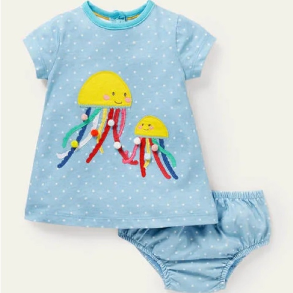 NWT Baby Boden Jellyfish appliqué dress size 6-9 months